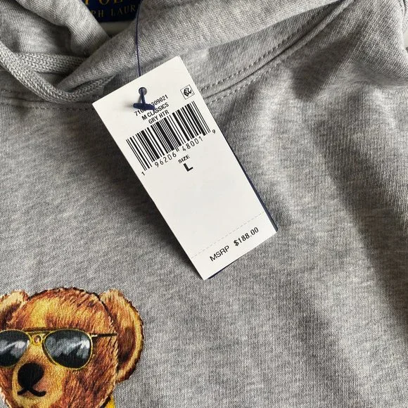 Polo Ralph Lauren Polo Hiking Bear Fleece Pullover Hoodie Sweatshirt Gray - Picture 4 of 4